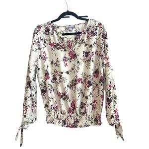 Allison Joy Creamy White with Pink, Purple, and Green Floral Pattern Blouse